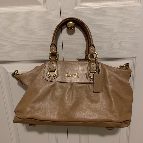 Shimmery tan leather Coach purse - Picture 2 of 7